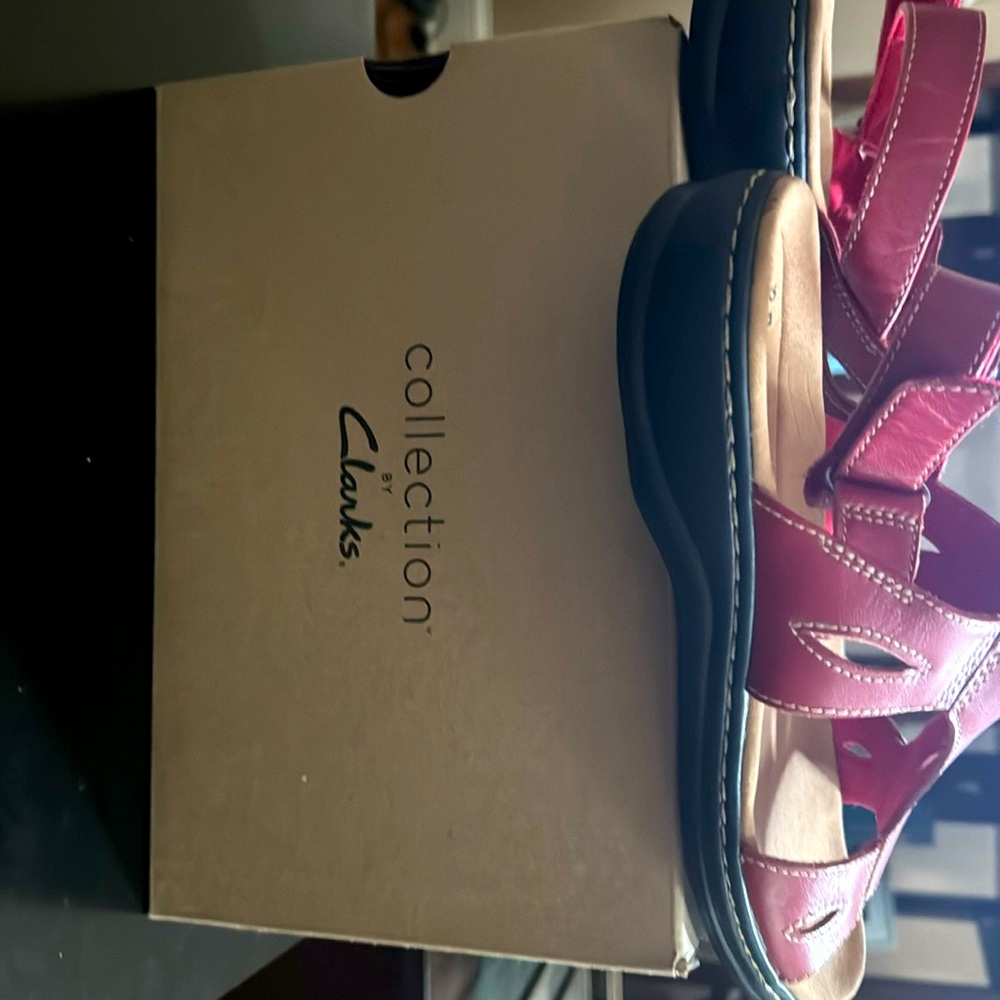 Clark’s comfy red walking sandals
